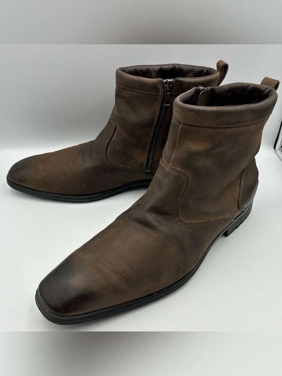 ROCKPORT Ankle Boots 11.5W Zip Square Toe Casual Moto Distressed Brown Leather main image 4